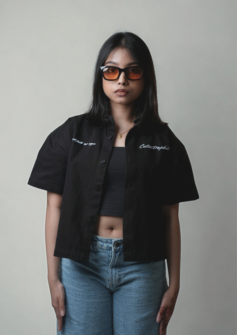 Embroidered Boxy Shirt <br> Carbon Black