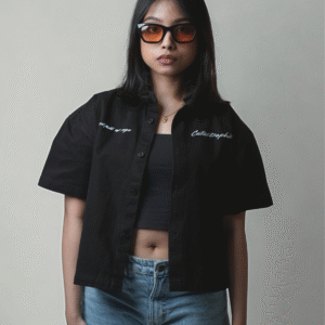 Embroidered Boxy Shirt <br> Carbon Black