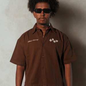 Embroidered Boxy Shirt <br> Mocha Brown