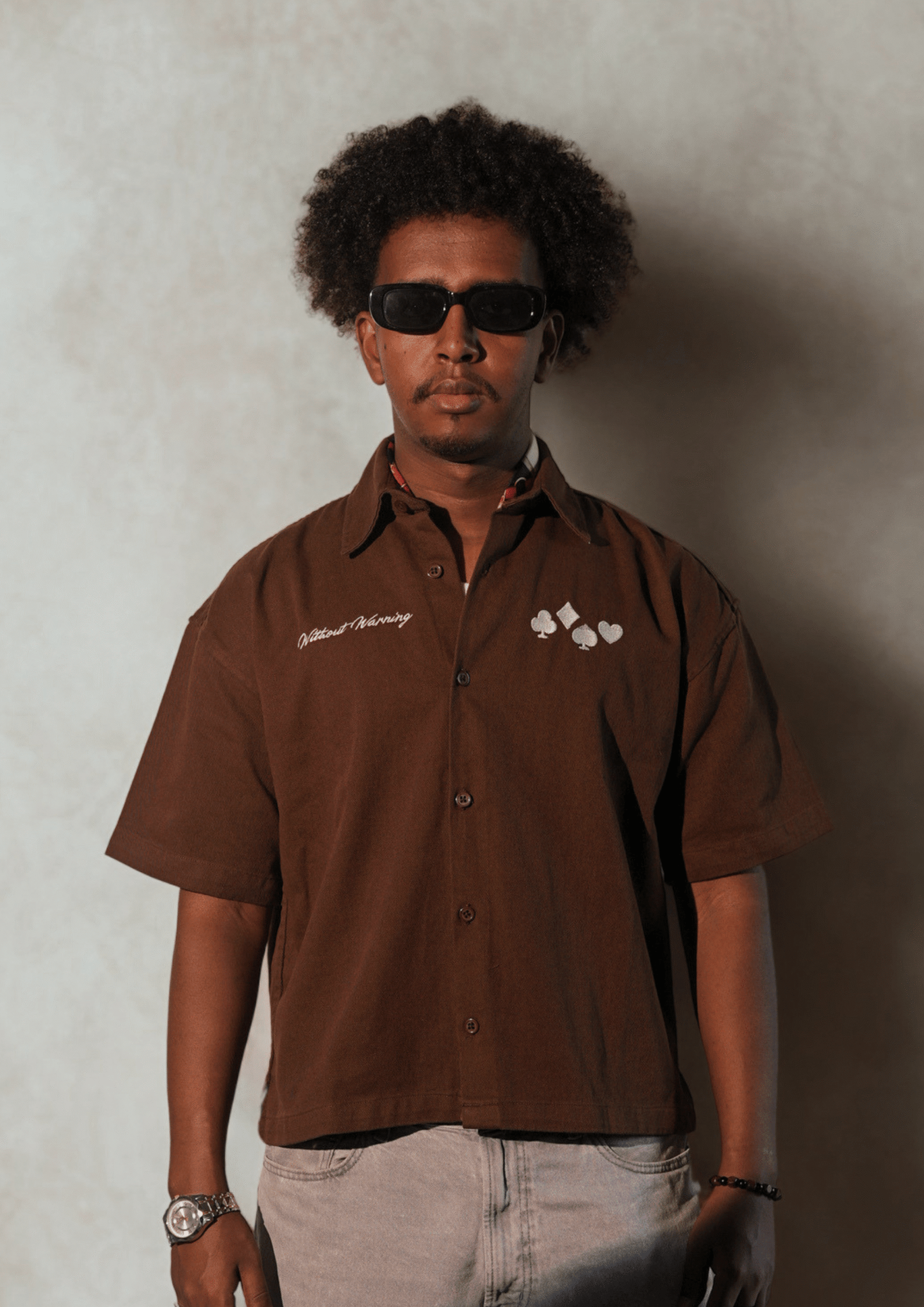 Embroidered Boxy Shirt <br> Mocha Brown