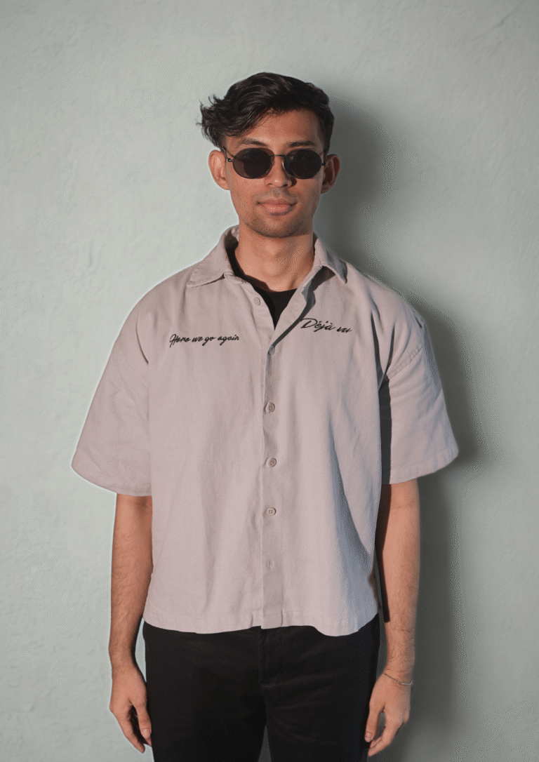 Embroidered Boxy Shirt <br> Cloud Grey