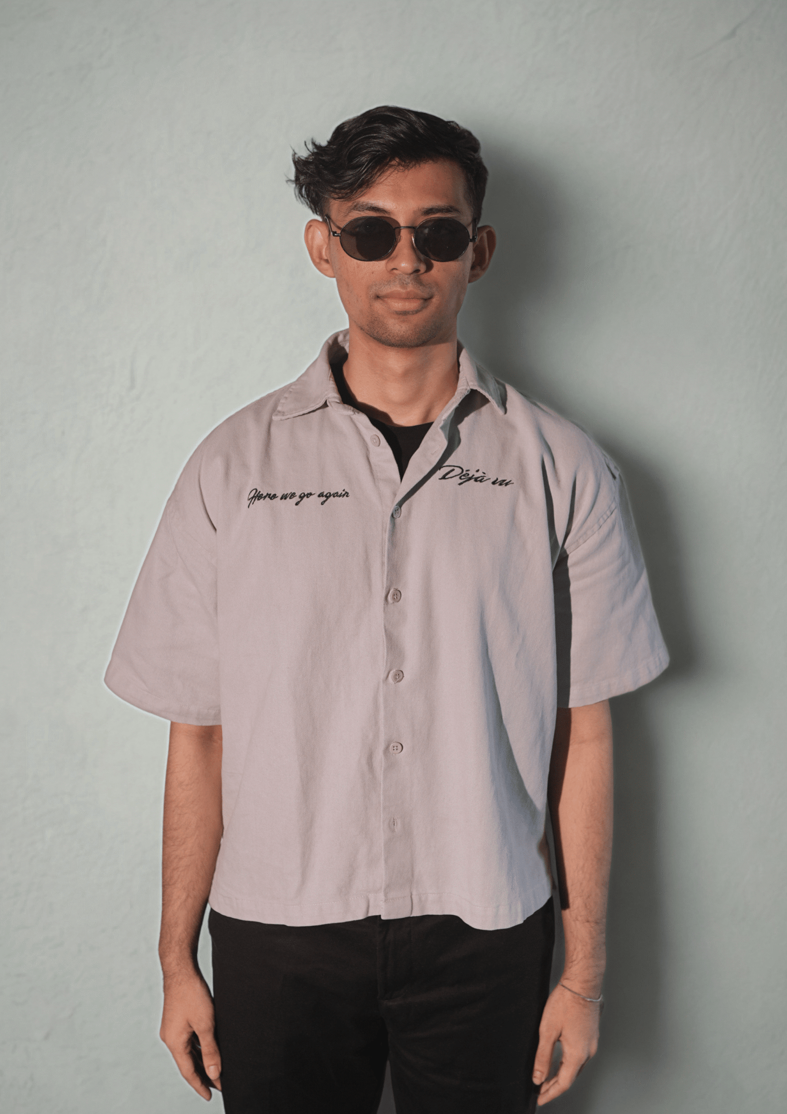 Embroidered Boxy Shirt <br> Cloud Grey